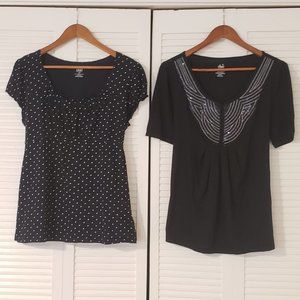 LIKE NEW Lot of 2 Polka Dot & Sequins Duo Maternity Comfort Glam Tops L